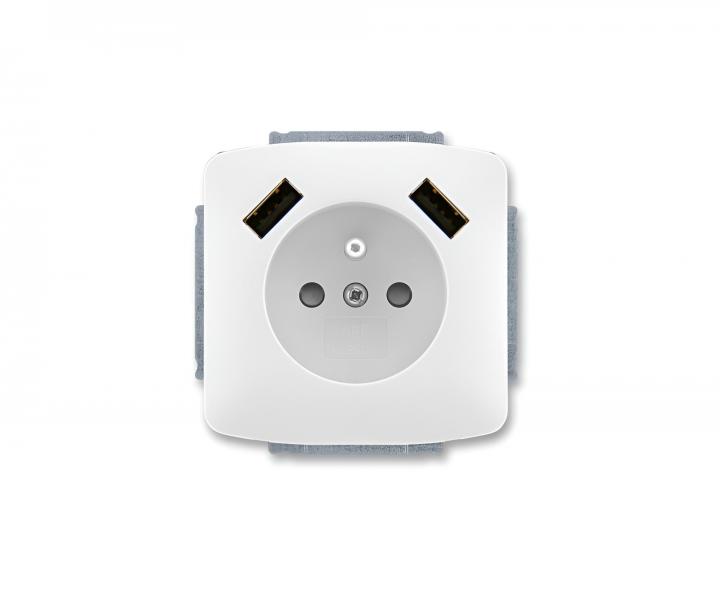 Gniazdo pojedyncze z bolcem ABB Tango 5569A-A22357 B, klapki, 2x USB A - bia�e