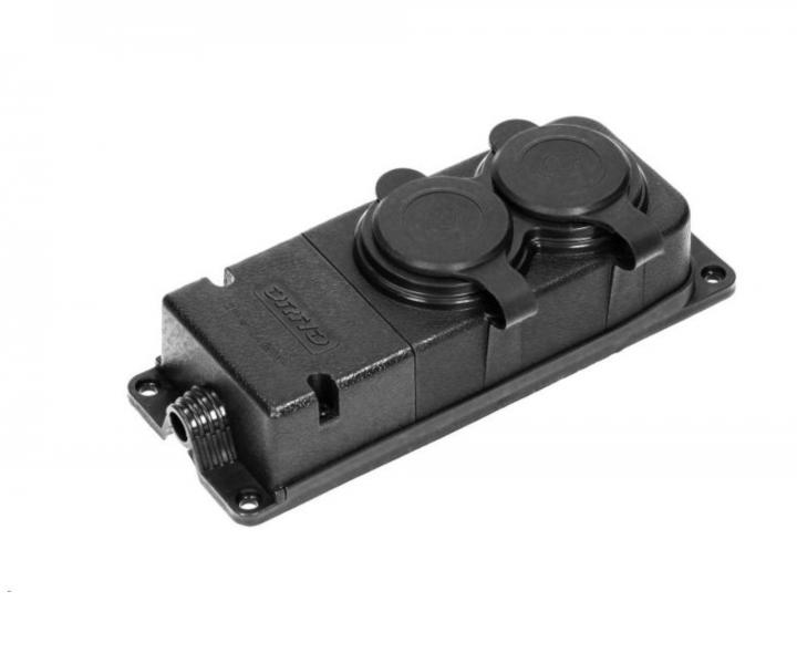 Podwjne gniazdo Orno OR-AE-13165, IP44, 230 V, 16 A, gumowe - czarne