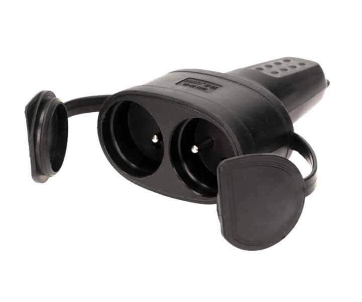 Podwjne gniazdko Orno OR-AE-13117, IP44, 230 V, 16 A, gumowe - czarne