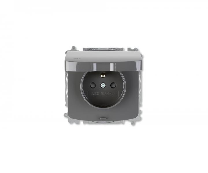 Gniazdo pojedyncze z pokryw� ABB Tango 6619A-A06997 S2, IP44, bolec, za�lepki - szary dymny