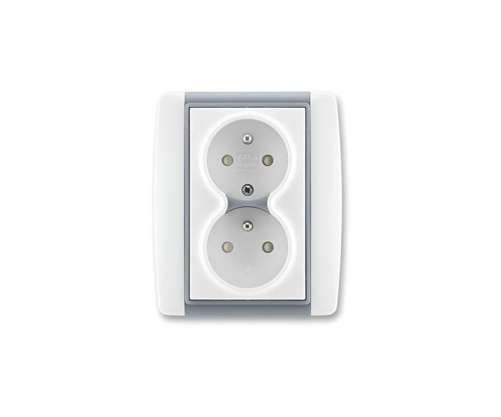Gniazdo podw�jne z przes�onami ABB Element-Time 5512E-C02359 04 - bia�e/lodowoszare