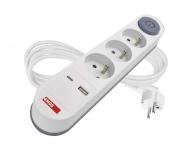 Przeduacz Emos P1312PD, 3x gniazdko, 1x USB-A, 1x USB-C, biay, 2 m