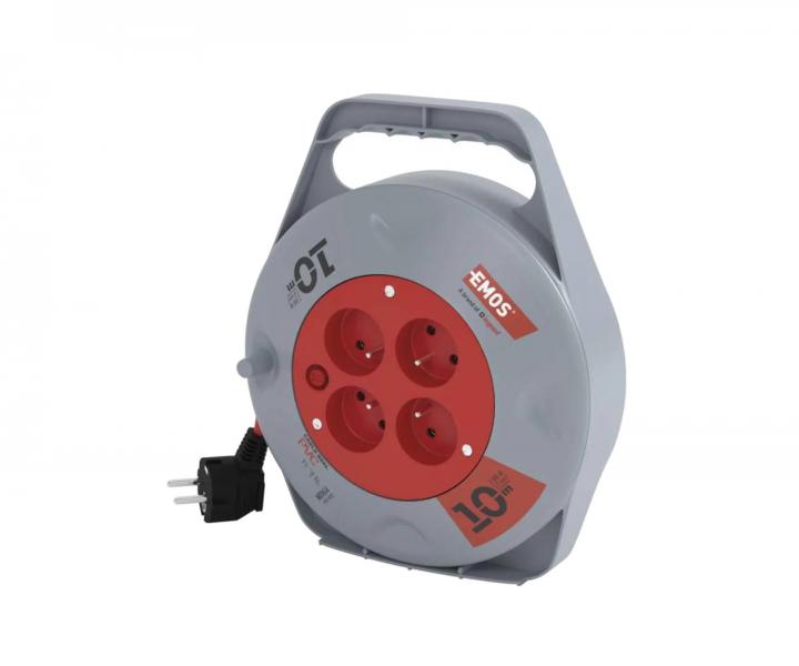 Przeduacz na bbnie Emos P19410N, 4x gniazdo, 230 V, 1 mm2, czerwony - 10 m