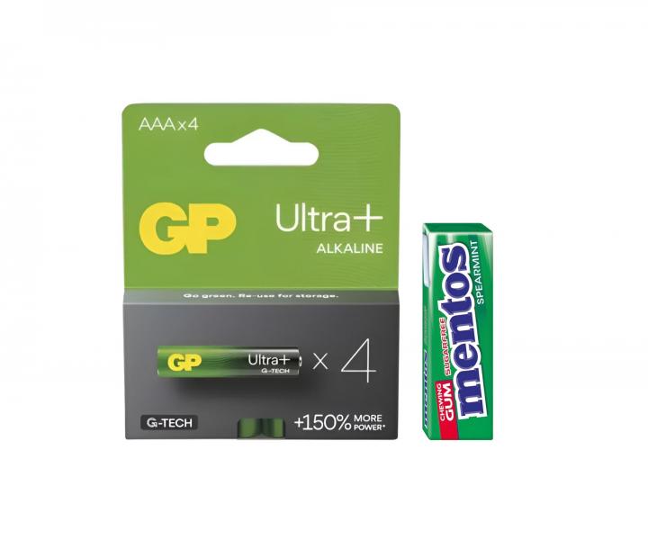 Bateria alkaliczna GP Ultra Plus AAA (LR03) - 4 szt. + gumy do ucia Mentos gratis