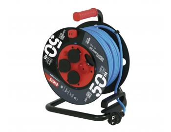 Kabel przeduajcy odporny na warunki atmosferyczne na bbnie Emos P08550W, 4x gniazdo, 230 V, 1,5 mm2, niebieski, 50 m