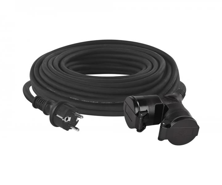 Kabel przeduajcy zewntrzny Emos P0604, IP44, 2x gniazdo, 230 V, 1,5 mm2, guma, czarny - 25 m
