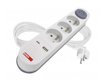 Przeduacz Emos P1312PD, 3x gniazdko, 1x USB-A, 1x USB-C, biay, 2 m