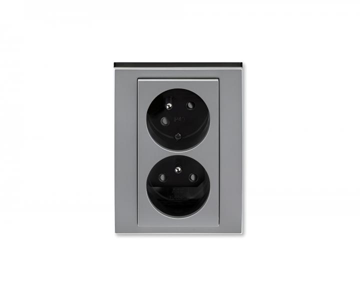Gniazdo podw�jne, z przes�onami, z obr�con� komor� ABB Levit 5513H-C02357 69 - stalowa/czarna dymna