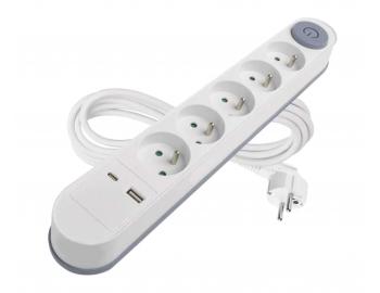 Przeduacz Emos P1513PD, 5x gniazdo, 1x USB-A, 1x USB-C, biay, 3 m