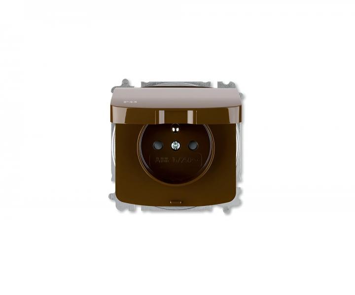 Gniazdo pojedyncze bez ramki ABB Tango 6619A-A06997 H, IP44, bolec ochronny, zalepki, pokrywka - brzowe