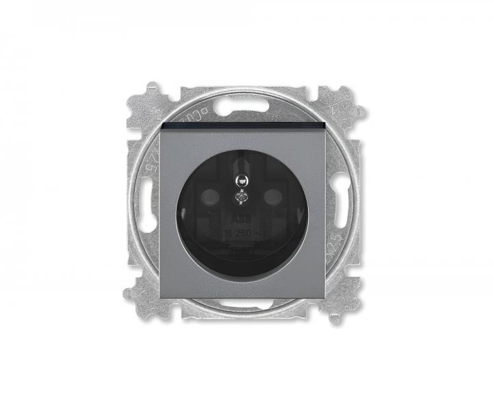 Gniazdo pojedyncze bez ramki ABB Levit 6619H-A06357 69, IP40, bolec ochronny, klapki - stalowy/ciemnoszary