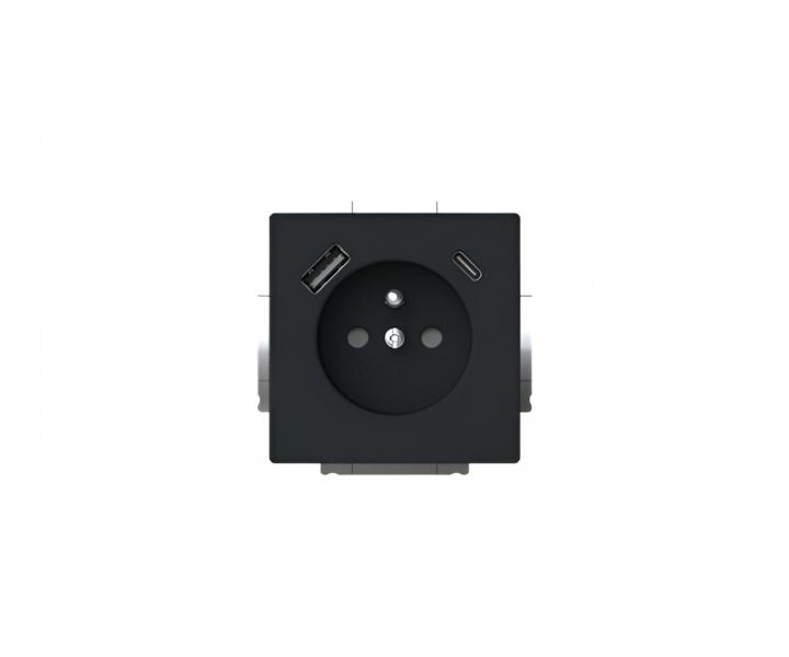 Gniazdo pojedyncze z USB ABB Future 2CKA002017A1919, bolec, przes�ony, USB-A/C - czarny matowy