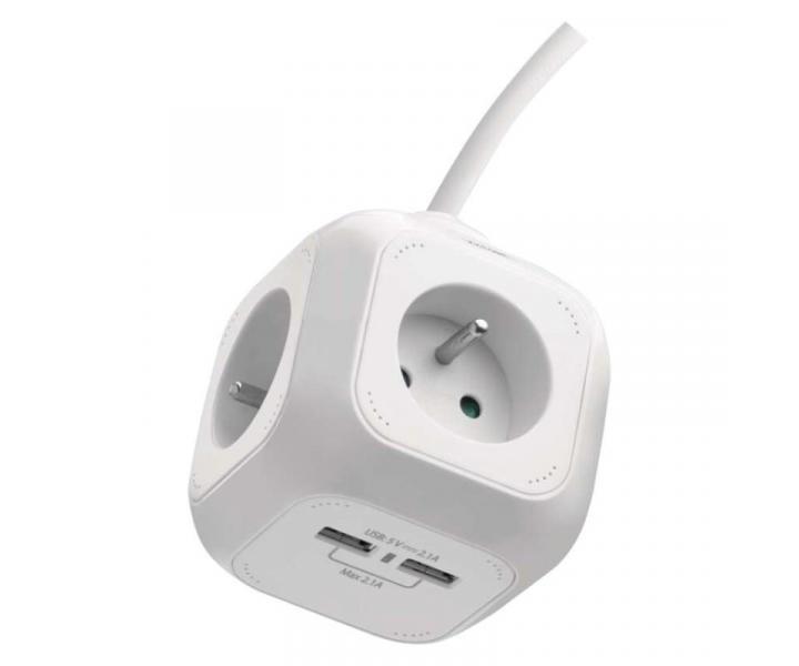 Przeduacz - kostka 1,9 m / 4 gniazdka / biay / PVC / z USB / 1 mm2 Emos P04119U