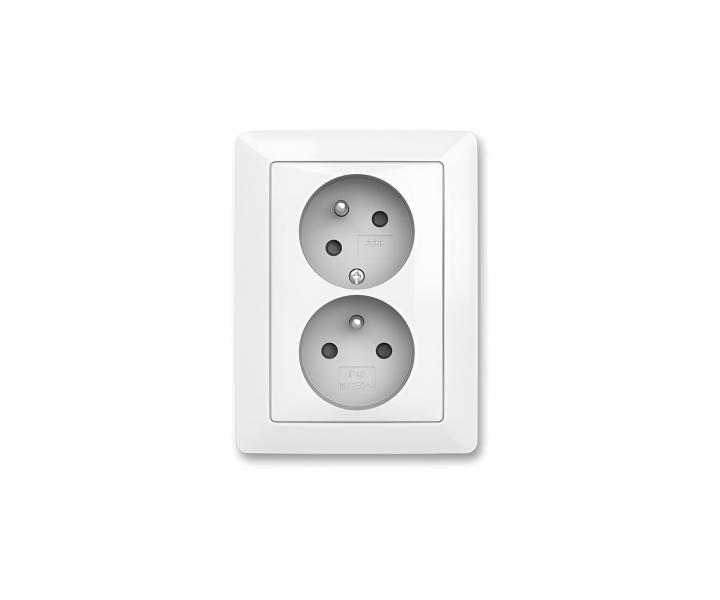 Gniazdo podwjne ABB Zoni 5513T-C02157 500, z bolcami ochronnymi, przesonami, obrconym otworem - biae