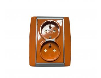 Gniazdo podw�jne z przes�onami ABB Element-Time 5512E-C02359 07 - karmelowe/szare lodowe