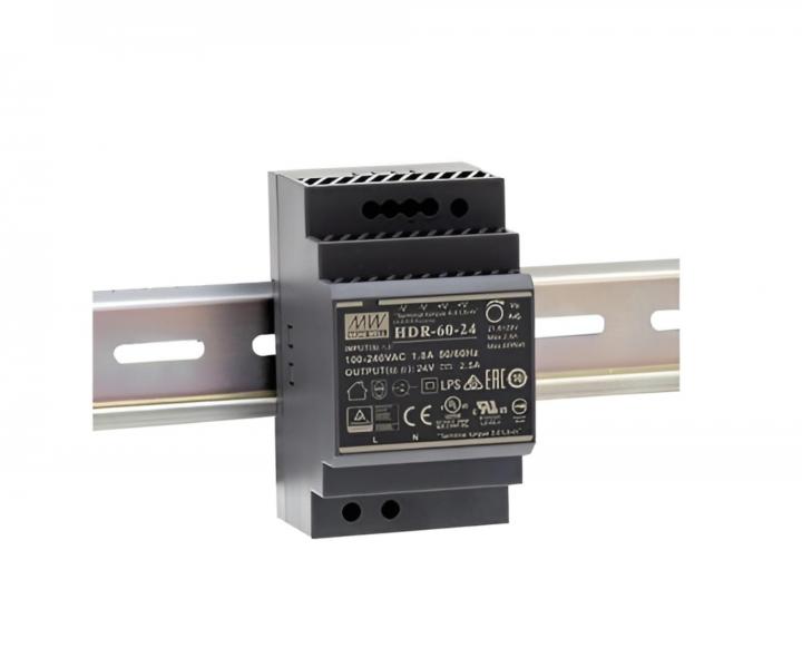 Zasilacz impulsowy na szyn DIN Mean Well HDR-60-24, 24V/DC, 2,5 A, 60 W