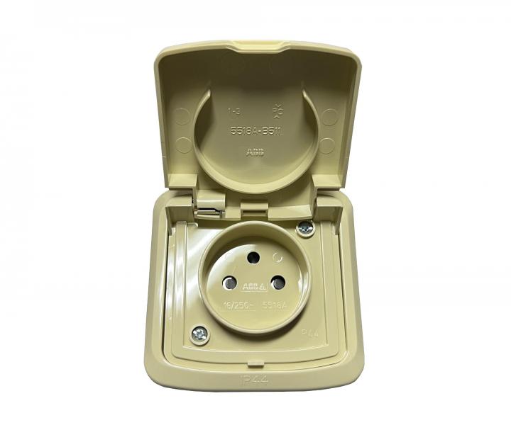 Gniazdo pojedyncze kompletne ABB Tango 5518A-2999 C, IP44, z za�lepkami - ko�� s�oniowa