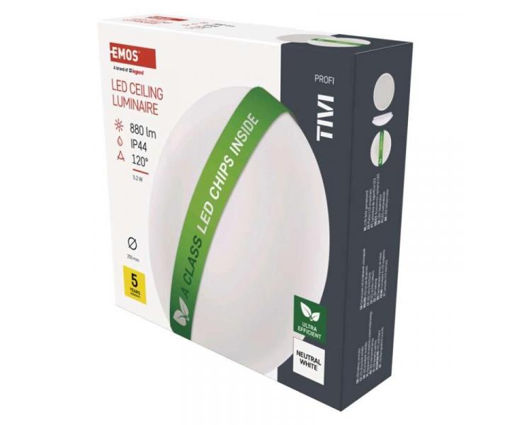 LED wpuszczane owietlenie TIVI, klasa A, okrge biae 5,5W, IP44, neutralna biel Emos ZM3405