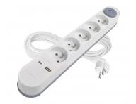 Przeduacz Emos P1513PD, 5x gniazdo, 1x USB-A, 1x USB-C, biay, 3 m