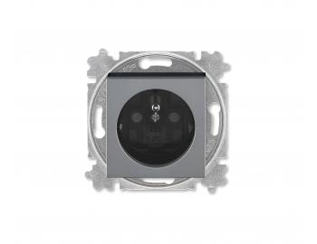 Gniazdo pojedyncze bez ramki ABB Levit 6619H-A06357 69, IP40, bolec ochronny, klapki - stalowy/ciemnoszary