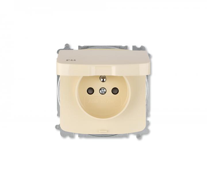Gniazdo pojedyncze ABB Tango 6619A-A06997 C, IP44, z bolcem ochronnym, klapkami, pokryw� - ko�� s�oniowa