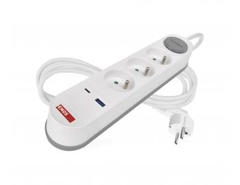 Przed�u�acz Emos P1312FC, 1,5 mm2, 3x gniazdo, 1x USB-A, 1x USB-C, w��cznik - 2 m