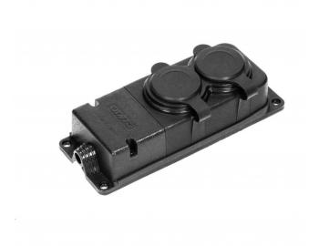Podwjne gniazdo Orno OR-AE-13165, IP44, 230 V, 16 A, gumowe - czarne