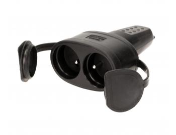 Podwjne gniazdko Orno OR-AE-13117, IP44, 230 V, 16 A, gumowe - czarne