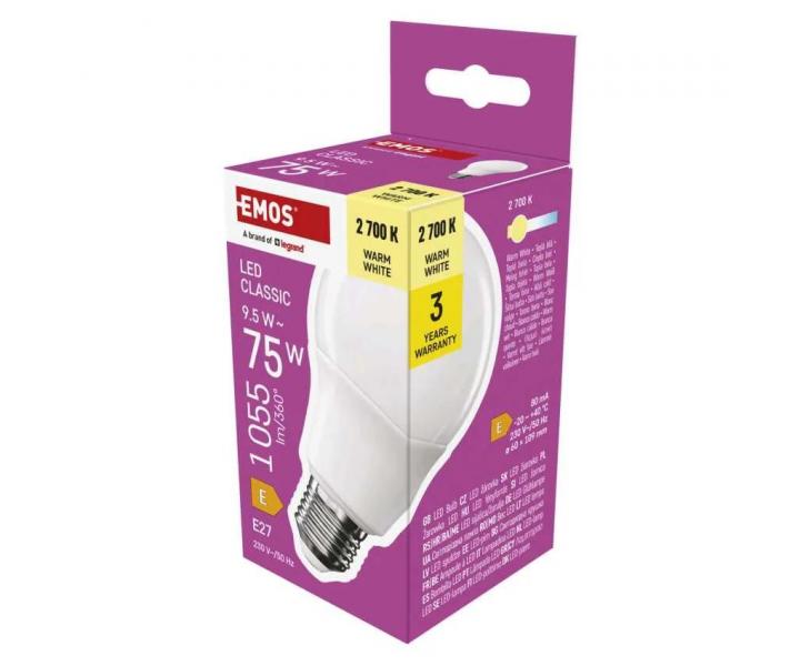 arwka LED Emos Classic A60, E27, 9,5 W (75 W), ciepa biaa