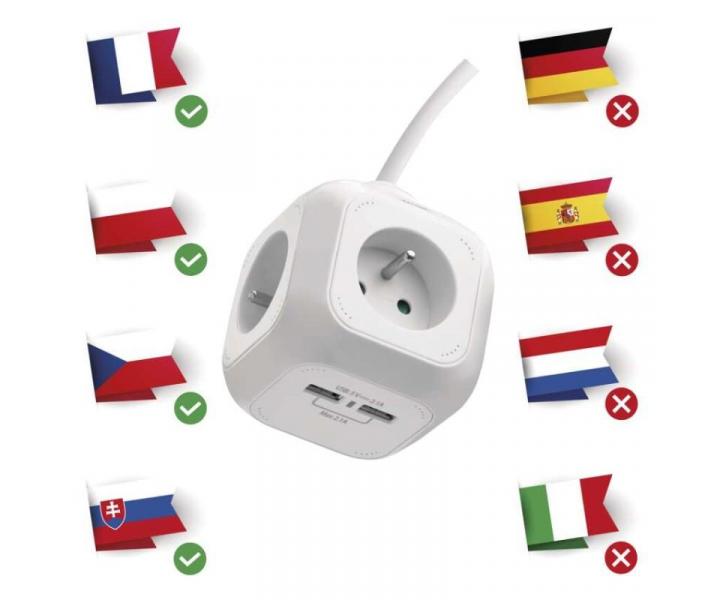 Przeduacz - kostka 1,9 m / 4 gniazdka / biay / PVC / z USB / 1 mm2 Emos P04119U