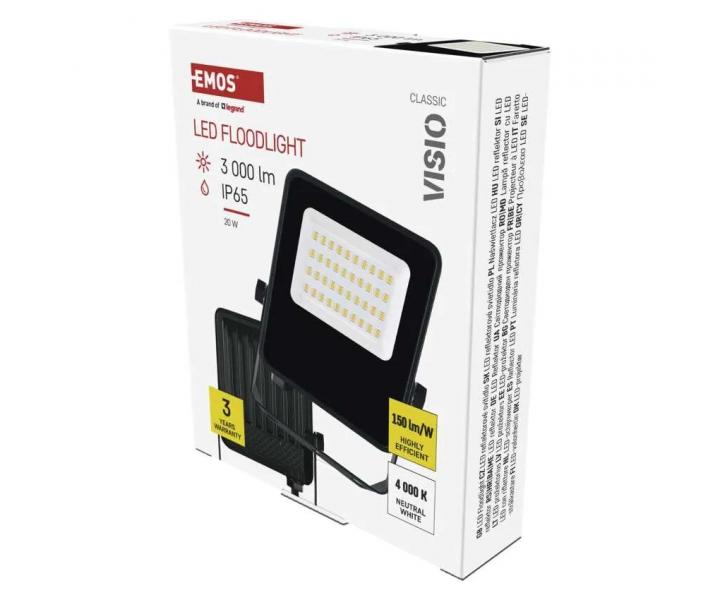 Reflektor LED Emos Visio, IP65, 20 W, czarny, neutralna biel.