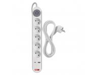 Przeduacz Emos P1513PD, 5x gniazdo, 1x USB-A, 1x USB-C, biay, 3 m