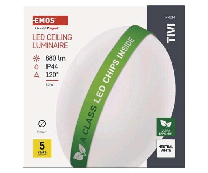 LED wpuszczane owietlenie TIVI, klasa A, okrge biae 5,5W, IP44, neutralna biel Emos ZM3405