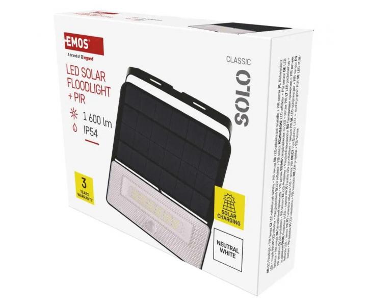 Reflektor solarny LED z czujnikiem ruchu Emos Solo ZG122S, IP54, 1600 lm, czarny - biaa neutralna