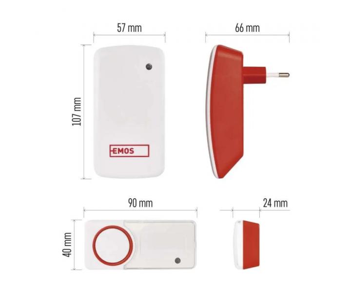 Bezbateryjny domowy bezprzewodowy dzwonek Emos P5750.2R do gniazdka, IP44