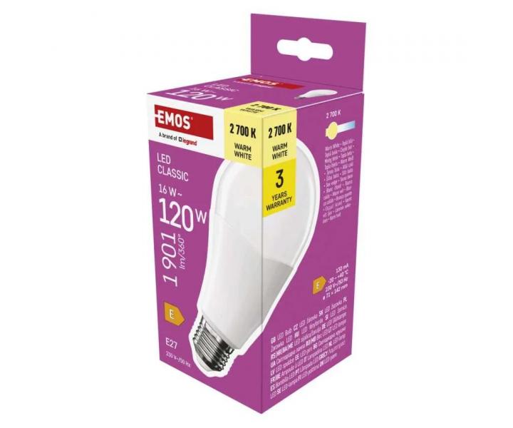 arwka LED Emos Classic A70 ZQ5E71, E27, 16 W (120 W), ciepa biaa
