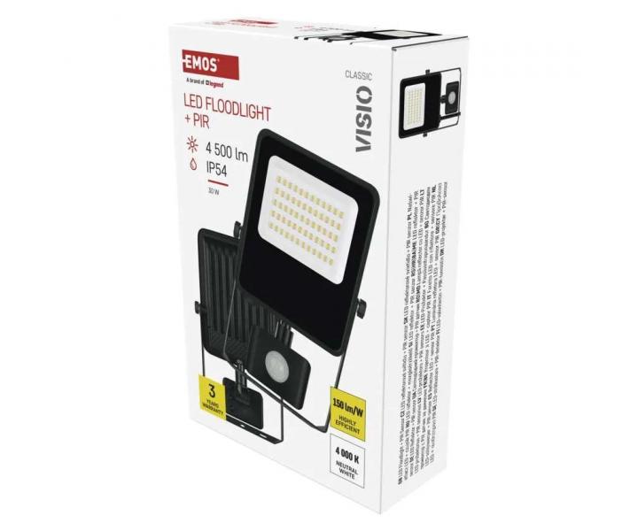 Reflektor LED z czujnikiem ruchu Emos Visio ZS2933, IP54, 30 W, czarny - biaa neutralna