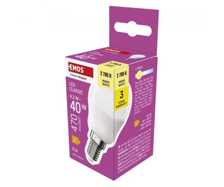arwka LED Emos Classic Mini Globe, E14, 4,2 W (40 W), ciepa biaa