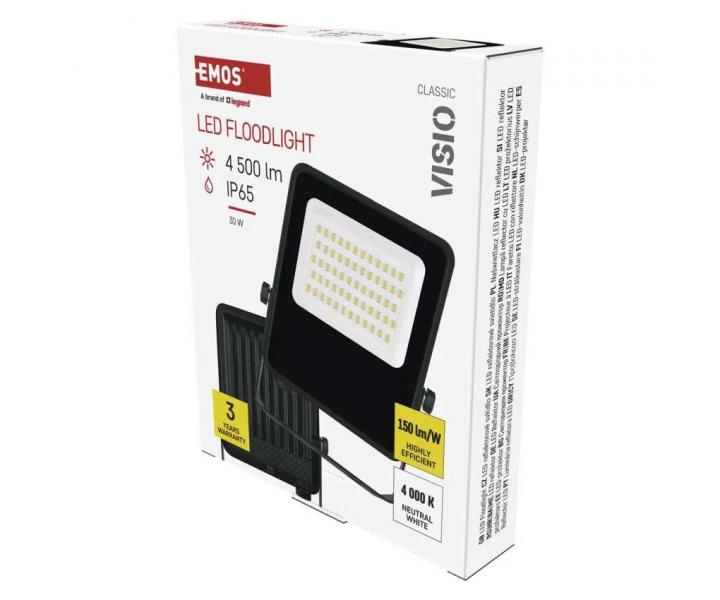 Reflektor LED Emos Visio ZS2533, IP65, 30 W, czarny, neutralna biel.