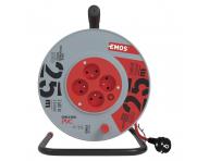 Przeduacz na bbnie Emos P19425, 4x gniazdo, 230 V, 1,5 mm2, czerwony, 25 m