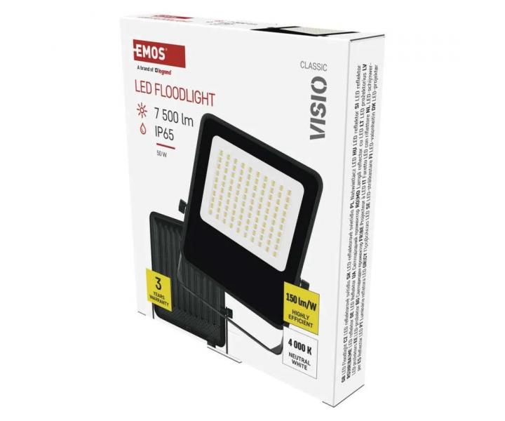 Reflektor LED Emos Visio ZS2543, IP65, 50 W, czarny, neutralna biel.