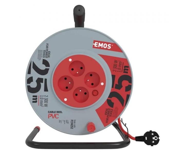 Przeduacz na bbnie Emos P194252, 4x gniazdo, 230 V, 1 mm2, czerwony, 25 m