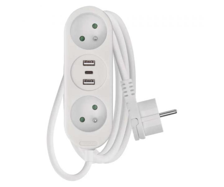 Przeduacz Emos P0211E, 2x gniazdko, 2x USB-A, 1x USB-C, biay, 1,4 m