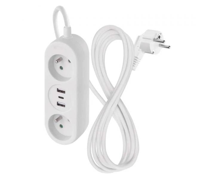 Przeduacz Emos P0211E, 2x gniazdko, 2x USB-A, 1x USB-C, biay, 1,4 m