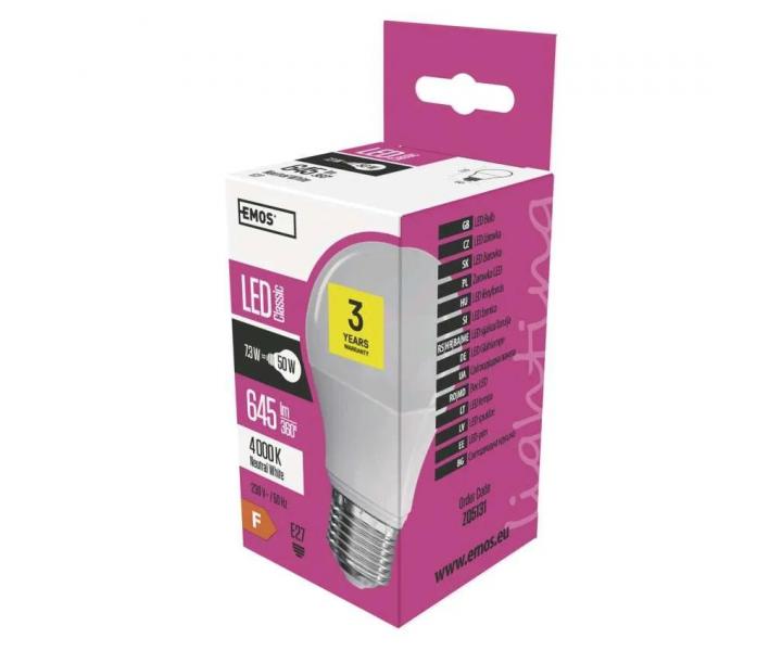 arwka LED Emos Classic A60 ZQ5131, E27, 7,3 W (50 W), biaa neutralna