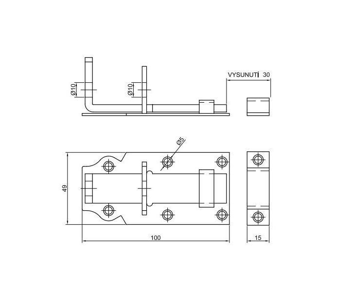 Zamek drzwiowy 100x49x15 - wysunicie 30 mm